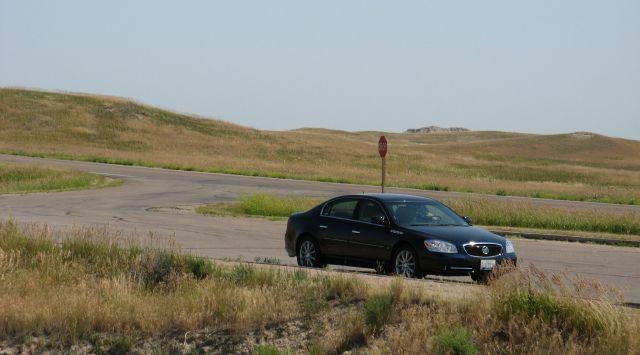 Gus in the car in the Badlands