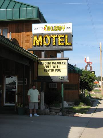 Gus in front of the Cowboy Inn