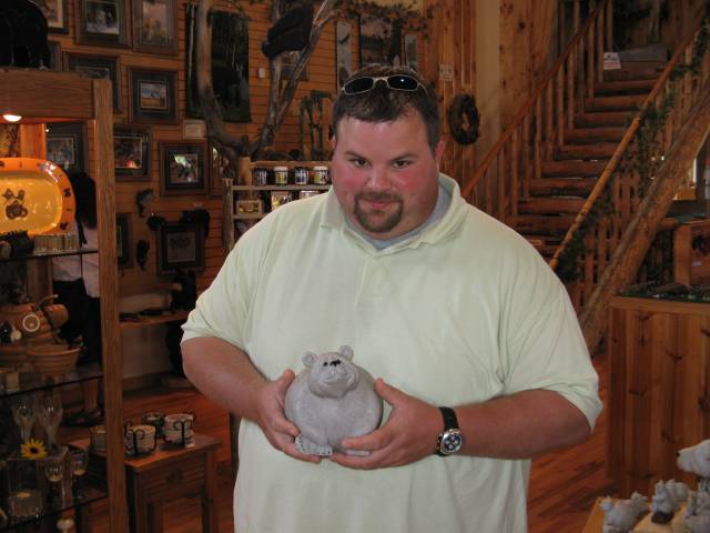 Gus with bear statue