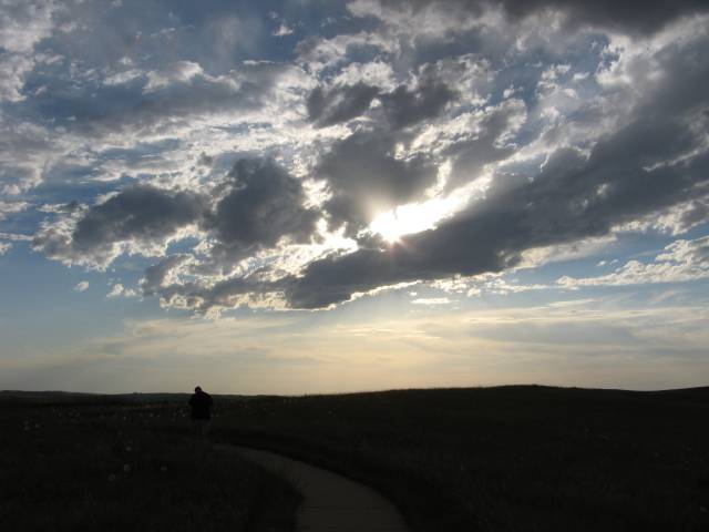 Gus and sky at Little Bighorn Battlefield